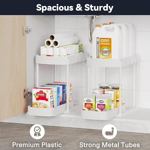 Ukeetap 2 Pack Multi-Purpose Pull-Out Storage Organizers, Under Sink & Cabinet Storage, 12.8 Inch, White thumbnail 3