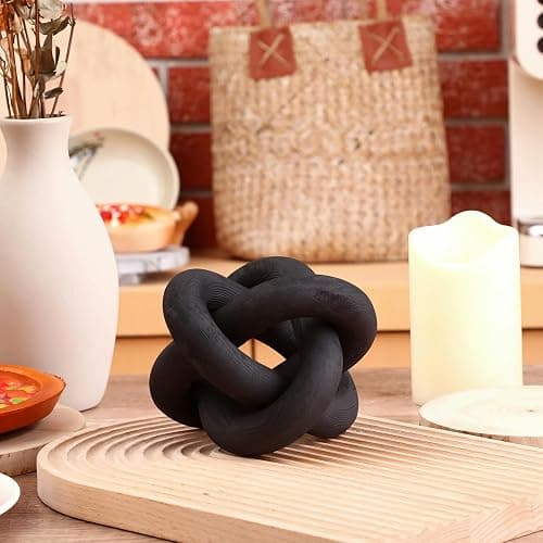 Yalikop 3 Link Wood Knot Decor Rustic Table Shelf Accents, Black | Hand Carved Chain Link, Boho Decorative Knot for Coffee Table Bookshelf, Modern Rustic Accents for Living Room Bedroom thumbnail 2