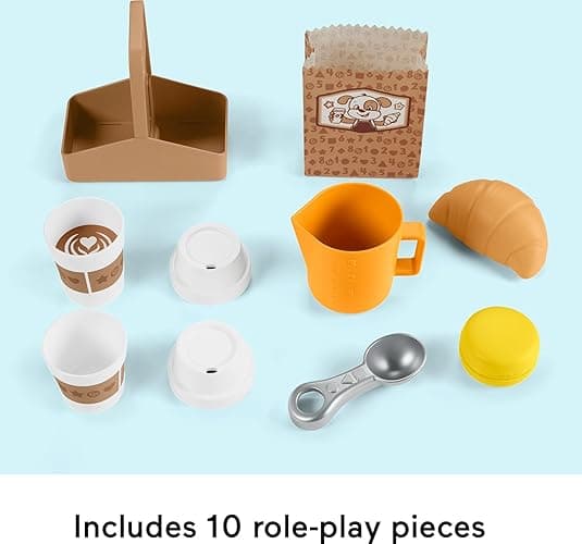 Fisher-Price Toddler Toy Laugh & Learn Coffee Café Musical Playset with Educational Songs & 10 Pretend Play Pieces for Kids Ages 18+ Months thumbnail 5