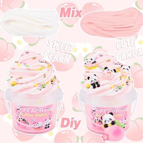 Pink Peach Butter Slime Kit, with Fun Panda Slime Add Ins, Soft Non-Sticky, Scented Slime Kit for Kids, Birthday Gifts for Boys & Girls, Classroom Rewards, DIY Stress Relief Toy (300 ml) thumbnail 4