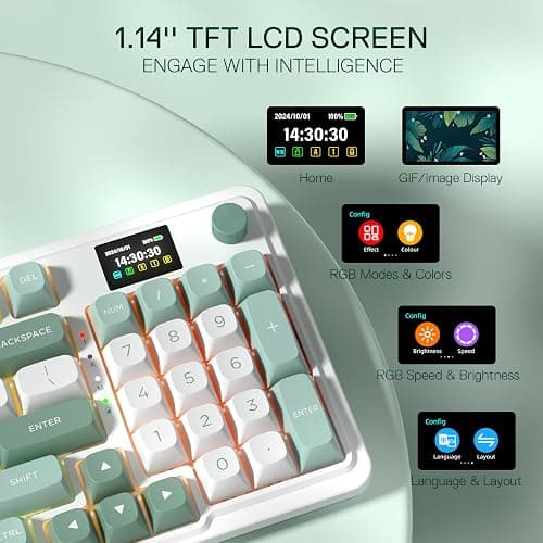 Redragon K719 Wireless Gasket Gaming Keyboard w/Hype Screen & Knob, 95 Keys Mechanical Keyboard, Easy-Control 1.14’’ TFT Info Display, 5-Layer Noise Dampening, Custom Linear Switch, Jade Cloud Color thumbnail 4
