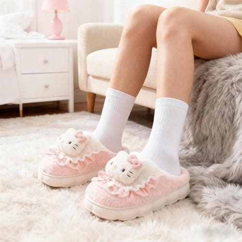 TUCEVSX Women's indoor warm and comfortable fluffy Kawaii cartoon cute plush Christmas cotton slippers thumbnail 3
