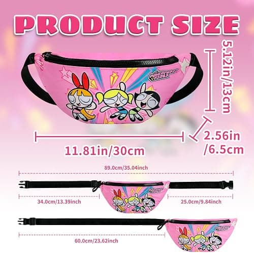 The Powerpuff Girls Fanny Pack – Cute Pink Waist Bag with Adjustable Strap, Lightweight Belt Bag for Girls, Teens, Adults, Cartoon Crossbody Bag for Travel, School, Parties, Christmas Birthday Gifts thumbnail 3