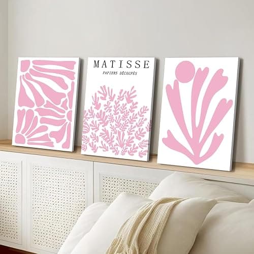 Pink Matisse Abstract Floral Wall Art Framed 16x24 inch Set of 3 Light Pink Flower Market Canvas Poster Prints Aesthetic Pictures Large Modern Danish Pastel Women Wall Decor for Living Room Bedroom thumbnail 2
