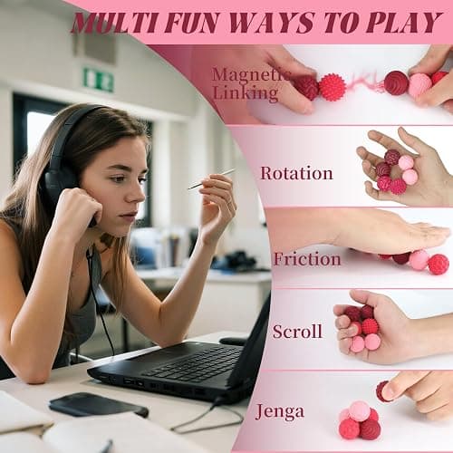 Silicone Magnetic Balls, Fidget Toys for Adults & Teens, 6PCS Stress Balls Sensory Toy, Quiet Magnet Desk Fidgets with Textured, ADHD Anxiety Relief Items, Fun Stocking Suffers Gifts (Red) thumbnail 5