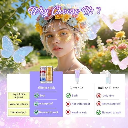 AROIC 6Pcs Body Glitter Stick, Sparkly Mermaid Face Glitter Makeup for Kids | Waterproof Rave Outfits Accessories for Women, Holographic Sequins Hair Glitter for Festival Singer Party Concert Cosplay thumbnail 6