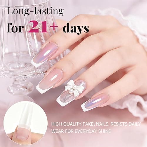 Krofaue 500PCS flexible gel French Half Cover Acrylic Nail Tips Manicure | 10 sizes, flexible, French style, crystal-clear, easy to trim, for salon and home DIY, includes box thumbnail 3