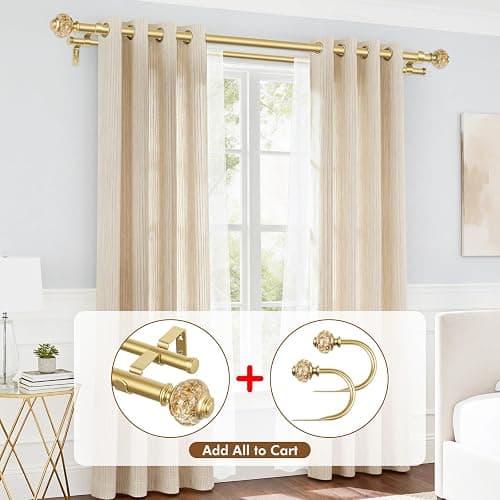 1 Inch Gold Double Curtain Rods 36 to 72 Inches (3 to 6 ft), USFOOK Drapery Rods for Windows, Telescoping Dual Curtain Rod with Luxury Translucent Finials thumbnail 7
