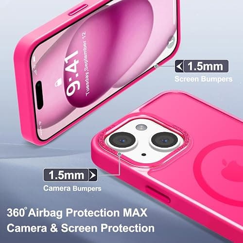 Newfuture Designed for iPhone 15 Case with Strong Magnetic [13 FT Military Drop Protection] [Compatible with Magsafe] Slim Translucent Matte Shockproof with Anti-Fingerprint Phone Case, Hot Pink thumbnail 6