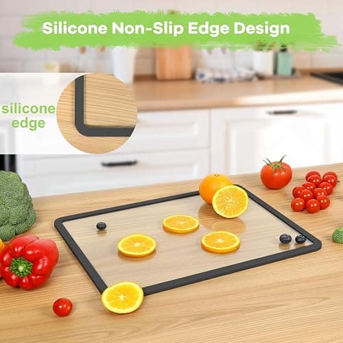 IDekooror Cutting Board, Tempered Glass Cutting Board for Kitchen Counter, 2Pcs Chopping Board Set with Non-Slip Silicone Edges, Heat Resistant, Dishwasher Safe, Kitchen Decoration thumbnail 5