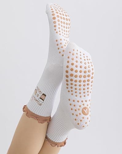 Yawlsow Cute Pilates Grip Socks for Women Ruffle Frilly Yoga Socks Non Slip Cotton Crew Grippy Sock for Barre Workout thumbnail 5