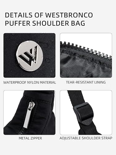 WESTBRONCO Small Puffer Crescent Shoulder Bag for Women, Nylon Quilted Shoulder Purses, Puffy Handbags with Adjustable Strap thumbnail 5