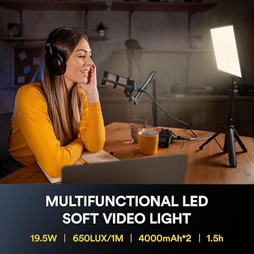 RALENO 19.5W LED Video Soft Light Panel, 650Lux/m 13" Camera Panel Light Built-in 8000mAh Battery, CRI>95 2500-6500K Photography Studio Lights for TikTok YouTube Video Recording Photography Streaming thumbnail 2