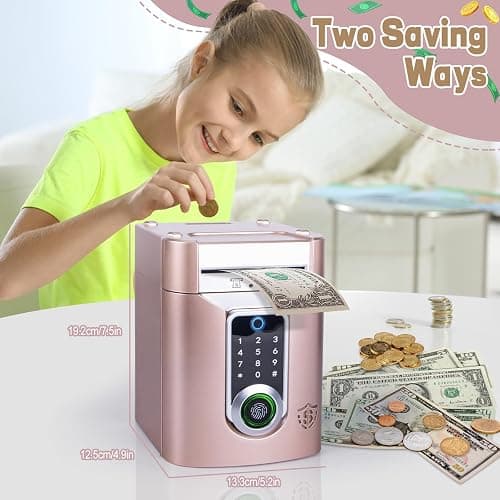 Refasy Touchscreen Piggy Bank ATM Bank Toy for Kids Age 3-12, Electronic Money Bank Coin Bank with Music Kids Safe Birthday Xmas Gifts Toys for 3 4 5 6 7 8 9 10 11 12 Year Old Boys Girls (Rose Gold) thumbnail 4