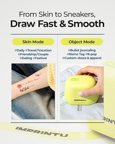 Imprintu Temporary Tattoo Printer – Full Set with Powder Primer & Balm Fixer, 100% Vegan Cosmetic Ink, Dual Mode for Skin & Objects, Lasts up to 24 Hours, Over 10,000 Custom Designs with iOS/Android thumbnail 7