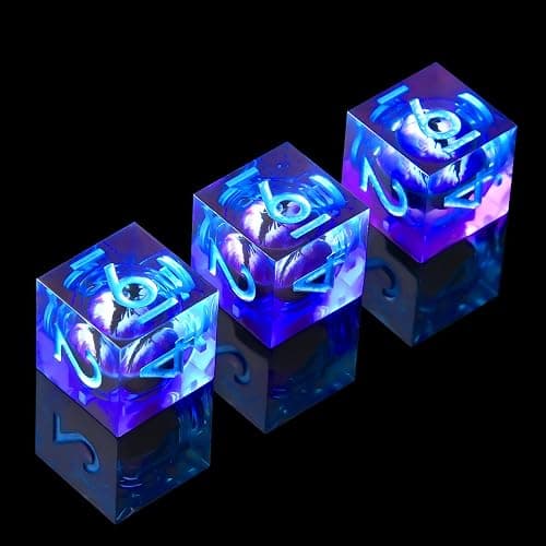 YEMEKO 3Pcs D6 Dargon Eye Liquid Core DND Dice Set with Resin Sharp Edge, 6 Sided Dice 16mm Handmade Polyhedral D&D Dice for Dungeons and Dragons, RPG, Roleplaying Games MTG Table Games(Blue Purple) - Image 1
