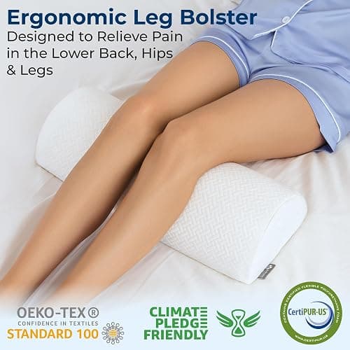 5 STARS UNITED Knee Pillow for Back Sleeping – Memory Foam Cushion for Sciatica Pain Relief – Under Leg Support for Sleeping on Back – Half Moon Bolster for Bed, White thumbnail 3