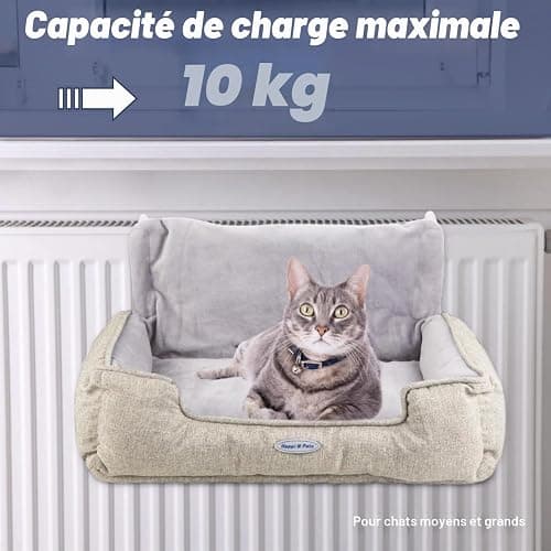 Happi N Pets Grand lit pour Chat avec radiateur, perchoir Chauffant pour Grand Chat avec Housse en Peluche Lavable, Crochets métalliques réglables, hamac Confortable, Beige thumbnail 7