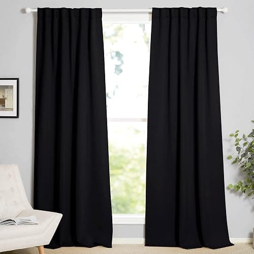 NICETOWN Black Blackout Curtains 84 Inch Long 2 Panels, Thermal Black Out Halloween Panels Room Darkening for Living Room, Back Tab and Rod Pocket Light/Noise Reducing Treatments for Bedroom, 52Wx84L - Image 1
