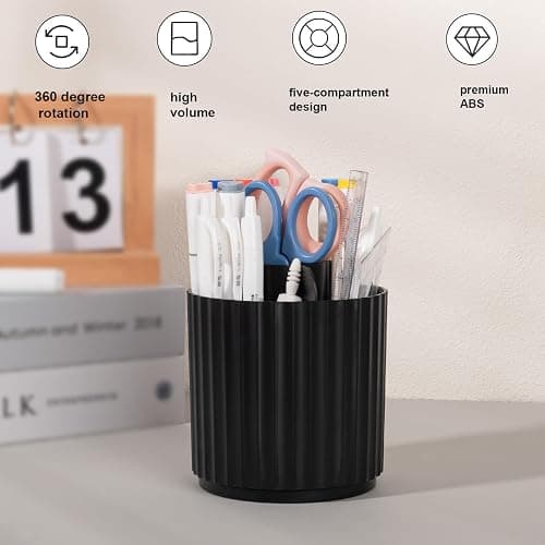 Anyoifax Makeup Brush Holder Organizer 360°Rotating Make Up Brushes Container for Vanity, Spinning Cosmetics Storage Cup, Stripe Black thumbnail 5