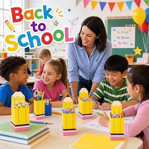 Pencil Candy Boxes, 12 Pcs Back to School Treat Gift Boxes, Pencil Popcorn Candy Goodie Snacks Holders Bulk First Day of School Paper Containers for Teacher Students Classroom Gift School Party Favors thumbnail 7