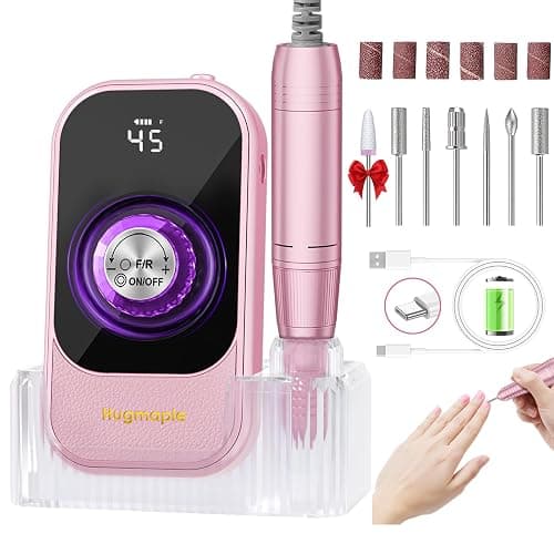 Professional Electric Nail Drill File, HUGMAPLE 45000RPM Portable E-File Machine with Bits & Base, Rechargeable Cordless Nail Drill Kit for Shaping, Removing & Polishing Gel Nails for Salon Home - Image 1