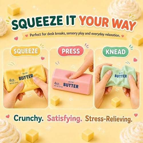 Crunchy Butter Squishy, Soft Squeeze Sensory Fidget Toy with Crunchy ASMR Texture, Butter Stick Stress Relief Toy, Fun Novelty Gift for Kids Teens and Adults, Blue thumbnail 3