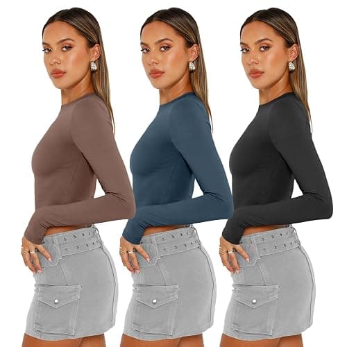 AUTOMET 3 Pack Womens Long Sleeve Shirts Y2K Going Out Crop Tops Cute Basic Slim Fitted Fall Fashion Outfits 2026 Clothes thumbnail 3