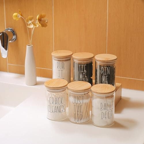 MOMEEMO Apothecary Jars with Lids for Bathroom Storage Organizer, Hair Tie Organizer & Bobby Pin Holder are Great for Bamboo Bathroom Accessories. (Hair Ties & Pins) thumbnail 7