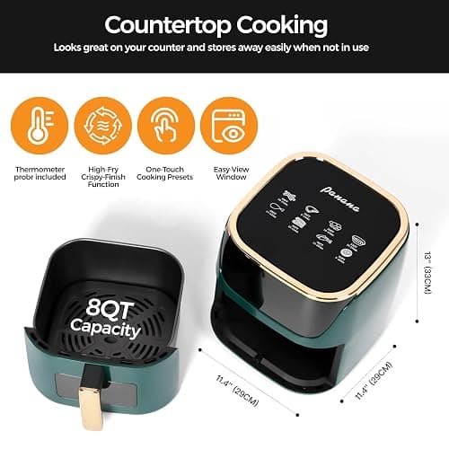 Panana 8QT Large Air Fryer Compact, 8 Preset Menus Airfryer, One-Touch Digital Control Presets, Touchscreen Display, Dishwasher Safe, Nonstick, Fit for Family (Green) thumbnail 2