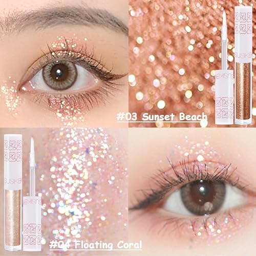 6Pcs Liquid Glitter Eyeshadow Eyeliner, Korean Makeup, Bling Under Eye Shadow, Shimmer Eye Make Up Valentine's Gift Set,Long Lasting,Quick Drying & Pigmented Loose Glitter Glue for Crystals Makeup thumbnail 5