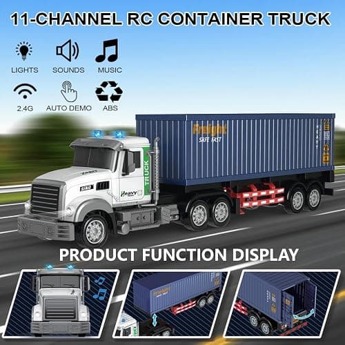 SNACKTANT 23.6-Inch 9-Channel Remote Control Semi Truck with Trailer – 1:24 Scale RC Container Carrier Truck Toy for Kids 3-8, Dual Batteries, Light & Sound Effects, Ultimate Gift for Boys & Girls thumbnail 5