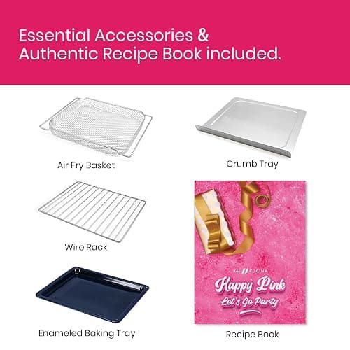 VAL CUCINA Limited Edition Happy Pink Infrared Heating Air Fryer Toaster Oven, Extra Large Countertop Convection Oven 10-in-1 Combo, 6-Slice Toast, Enamel Baking Pan Easy Clean with Recipe Book thumbnail 8