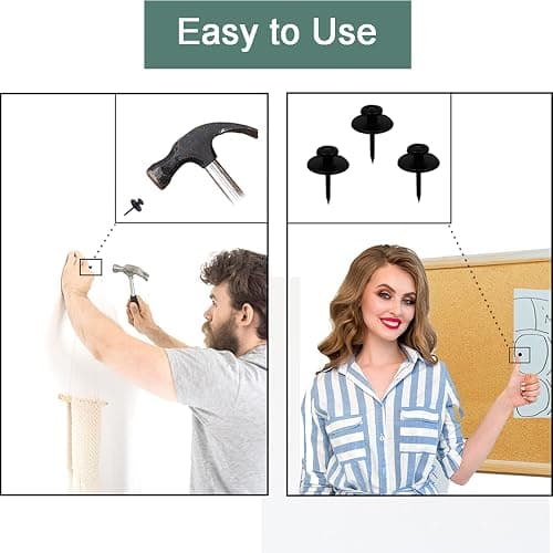 30 PCS Push Pins Picture Hangers Wall Hooks, Double Headed Thumb Tacks for Wall Hangings, Renter Friendly Decor Small Picture Frame Hangers for Drywall Cork Board Home Office Photo Decorations(Black) thumbnail 6