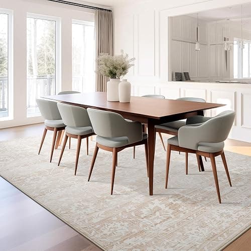 Soalmost 5x7 Area Rugs for Living Room, Beige Floral Washable Rugs for Dining Room, Bedroom, Home Office, Vintage Non-Slip Thin Rug thumbnail 7