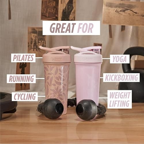 BlenderBottle Strada Flip Shaker Cup Insulated Stainless Steel Water Bottle with Wire Whisk, 25-Ounce, Brown Flowers thumbnail 6