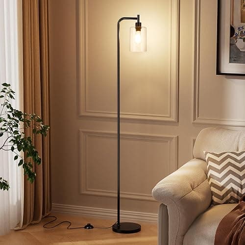 Ziisee Industrial Floor Lamp with Glass Shade - Black, LED Bulbs, Foot Pedal Switch, Easy Assembly thumbnail 7