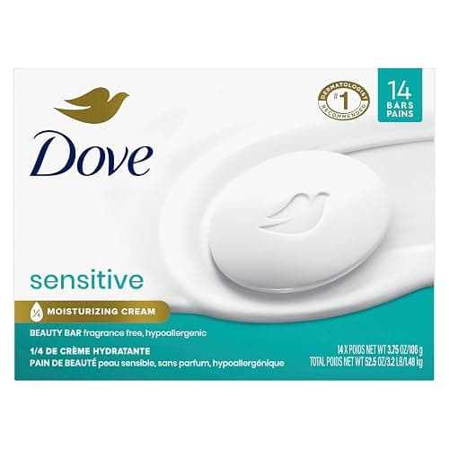 Dove Beauty Bar More Moisturizing Than Bar Soap for Softer Skin, Fragrance-Free, Hypoallergenic Beauty Bar Sensitive Skin With Gentle Cleanser 3.75 oz 14 Bars thumbnail 2