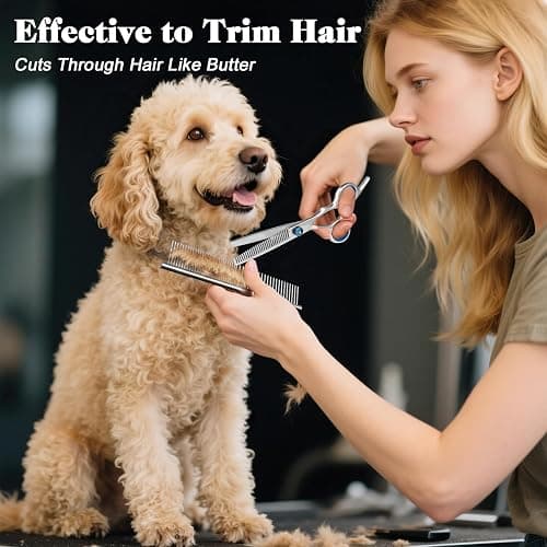 Professional 4 in 1 Dog & Cat Grooming Scissors Kit with Safety Round Tips,Sharp & Durable,Dog Shears for Grooming - Includes Straight, Curved, Thinning Scissors and Comb - Premium Pet Supplies thumbnail 2