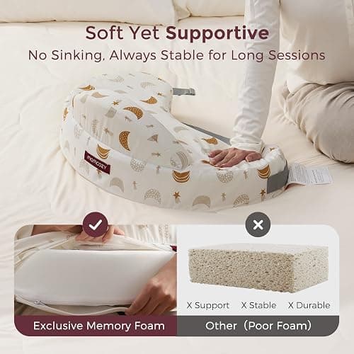 Momcozy Innovative Safety Fence Nursing Pillow - Firm & Springy Memory Foam - Stable, Ergonomic Support & Comfort - Wider Breastfeeding Cushion, Adjustable, Removable Cover, Baby Safety Certified thumbnail 4