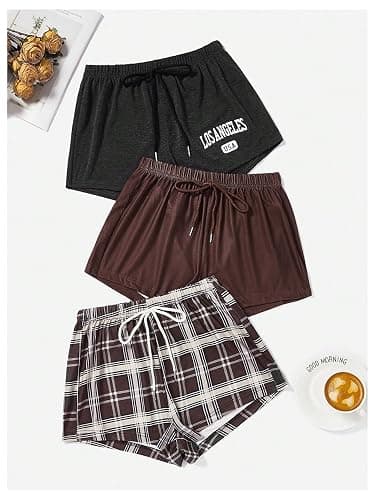 WDIRARA Women's 3 Pack Plaid Letter Graphic Pajama Shorts Elastic Waist Pj Lounge Shorts thumbnail 4