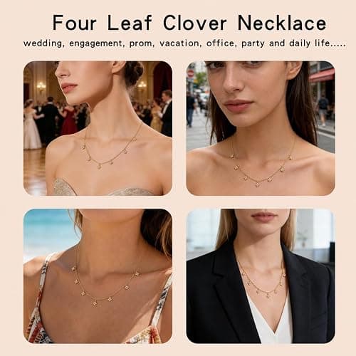 Dainty 18K Gold Plated Cubic Zirconia Clover Pendant Necklace for Women | Lucky Four Leaf Clover Design, Sparkly CZ Accent, Adjustable Chain Length, Waterproof Non-Tarnish, Ideal Gift Choice thumbnail 6