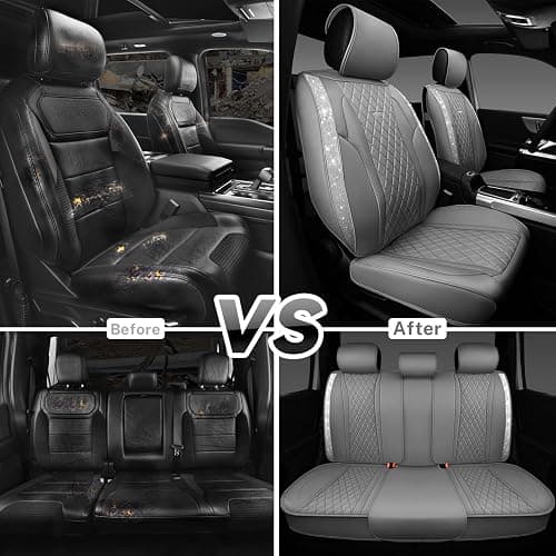 CAR PASS Gray Leather Bling Car Seat Covers Full Set, Luxury Microfiber Nappa PU Cushioned, Waterproof Anti-Slip Universal Fit for Auto SUV Sedan Sparkly Glitter Shining Rhinestone, Gray Diamond thumbnail 8