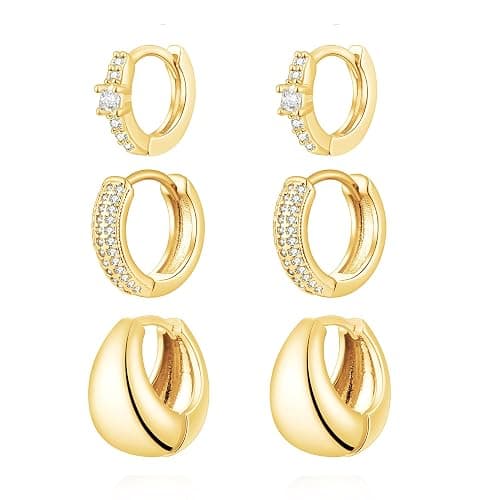 VIROMY Gold Hoop Earrings Set for Women Trendy, 14K Gold Plated Lightweight Small Gold/Silver Hoop Earrings for Women Chunky Open Hoops Earrings Jewelry Gifts - Image 1