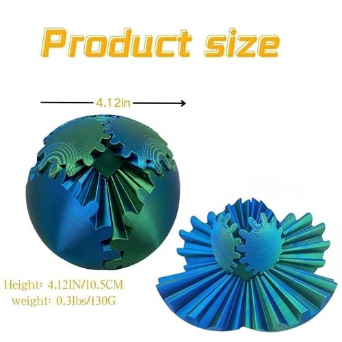 Gear Ball, 4.2in 3D Printed Gear Ball Spin Ball Cube Fidget Toys, Gear Sphere, Gear Ball Fidget Toy, Stress Ball, GearSphere Desk Toy, Fidget Balls, Gear Toy for Anxiety Relaxing (Laser Green Blue) thumbnail 2