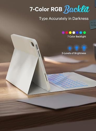 CHESONA for iPad 10th Generation Case with Keyboard, 2 Wireless Channels for iPad (A16) 11th/10th Gen (2025/2022), Backlight, Flip Stand Case with Pencil Holder, Multi-Touch Trackpad, White thumbnail 5