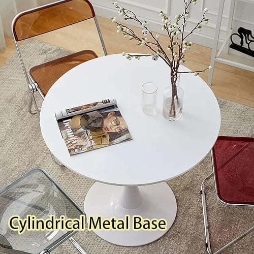 31.5-Inch Round Dining Table, Modern Tulip Kitchen Table with MDF Top and Steel Base, Round Dining Table for Small Spaces, Bistro Table for Dining Room or Kitchen (White(31.50)-2) thumbnail 4