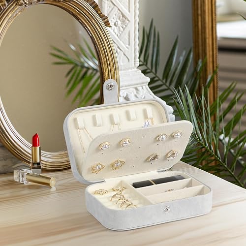 Travel Jewelry Box, PU Leather Small Jewelry Organizer for Women Girls, Portable Mini Travel Case Display Storage Holder Boxes for Stud Earrings, Rings, Necklaces, Bracelets (Grey) thumbnail 2