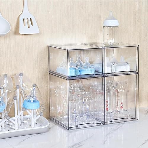 Vtopmart Stackable Storage Drawers Set of 5, Clear Plastic Organizer Bins for Baby Bottle, Beauty Supplies Storage, Ideal for Kichen Countertop, Vanity, Bathroom, Cabinet, Pantry Organization thumbnail 8