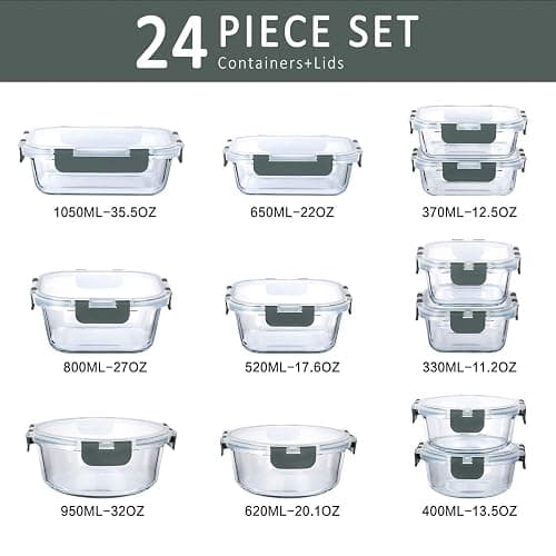 M MCIRCO 24-Piece Glass Food Storage Containers with Upgraded Snap Locking Lids,Glass Meal Prep Containers Set - Airtight Lunch Containers, Microwave, Oven, Freezer and Dishwasher thumbnail 3